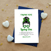 Messy Bun Lucky One 1st Verjaardag Meisje Bedankkaart