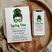 Messy Bun Lucky One 1st Verjaardag Meisje Kaart