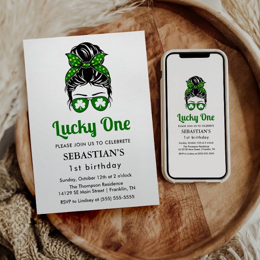 Messy Bun Lucky One 1st Verjaardag Meisje Kaart