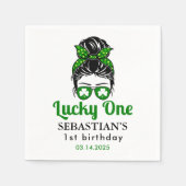 Messy Bun Lucky One 1st Verjaardag Meisje Servet (Voorkant)