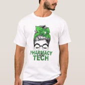 Messy Bun Lucky Pharmacy Tech Pharmacist St Patric T-shirt (Voorkant)
