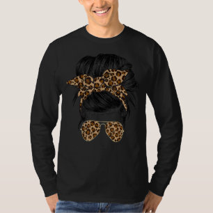 Messy Bun Ma Leopard Messy Hair Bun Moms Life Coo T-shirt