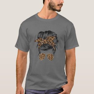 Messy Bun Ma Leopard Messy Hair Bun Moms Life Coo T-shirt