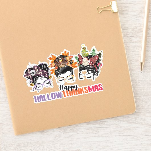 Messy bun mama Happy Hallowthanksmas Sticker (Notitieboek)
