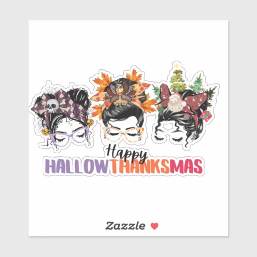 Messy bun mama Happy Hallowthanksmas Sticker (Vel)