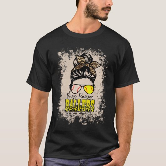 Messy Bun mama van beide baseball Softball Busy Ra T-shirt (Voorkant)