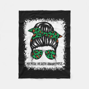 Messy Bun Mental Health's Awareness Green Ribbon _ Fleece Deken