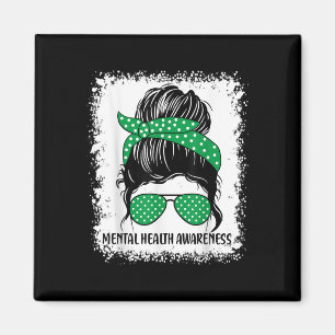 Messy Bun Mental Health's Awareness Green Ribbon _ Magneet