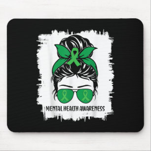 Messy Bun Mental Health's Awareness Green Ribbon _ Muismat