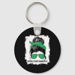 Messy Bun Mental Health's Awareness Green Ribbon _ Sleutelhanger