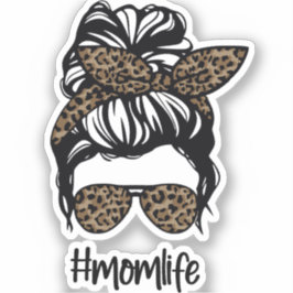 Messy Bun #momlife Leopard Sticker