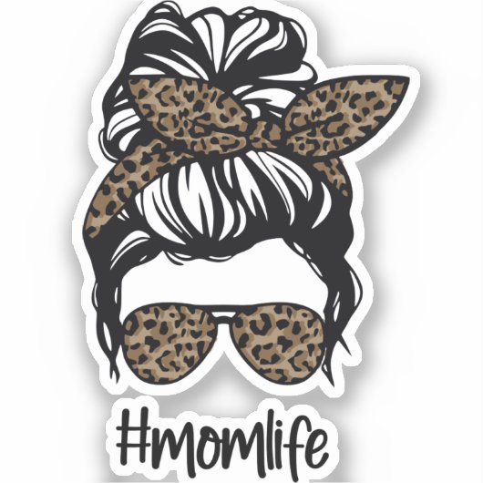 Messy Bun #momlife Leopard Sticker (Voorkant)