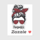 Messy Bun #momlife Red Leopard Sticker (Vel)