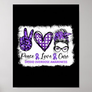 Messy Bun Peace Love Cure Purple Ribbon Opioid Opi Poster