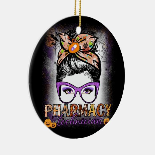 Messy Bun Pharmacy Technist Pharmacist Halloween Keramisch Ornament (Rechts)