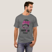 Messy Bun Pink Leopard Support Squad Breast Cancer T-shirt (Voorkant volledig)