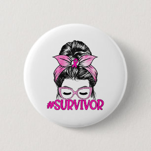 Messy Bun Pink Ribbon Breast Cancer Bewustheid Ronde Button 5,7 Cm