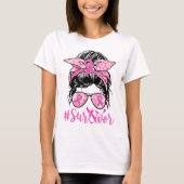 Messy Bun Pink Ribbon Leopard Breast Cancer Warrio T-shirt (Voorkant)