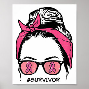 Messy Bun Pink Ribbon Overlevende Borstkanker Bewu Poster