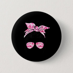 Messy Bun Pink Warrior Support Squad Breast Cancer Ronde Button 5,7 Cm