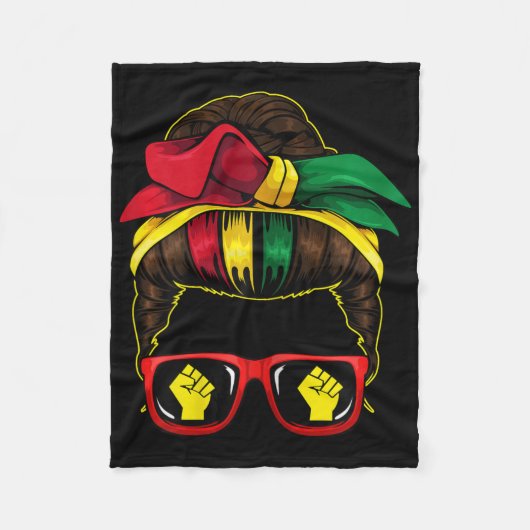Messy Bun Power Fist Juneteenth Melanin Afrikaanse Fleece Deken (Voorkant)