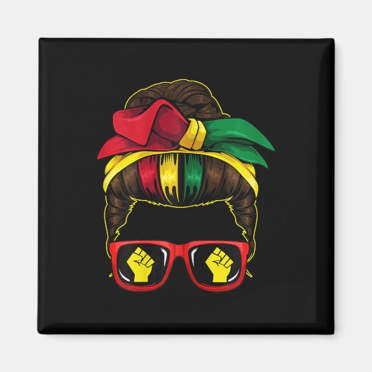 Messy Bun Power Fist Juneteenth Melanin Afrikaanse Magneet (Voorkant)