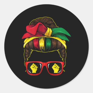 Messy Bun Power Fist Juneteenth Melanin Afrikaanse Ronde Sticker