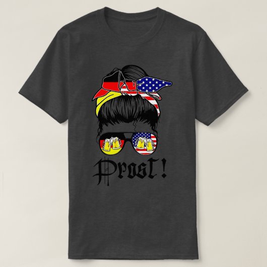 Messy Bun Prost Beer German American Flag Oktoberf T-shirt (Design voorkant)