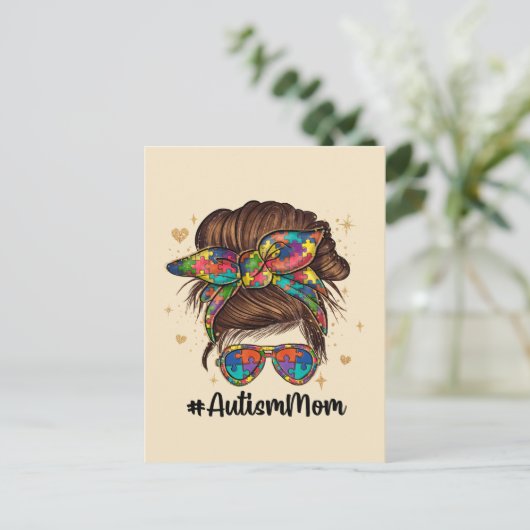 Messy Bun Proud Autism Mam Briefkaart (Staand voorkant)