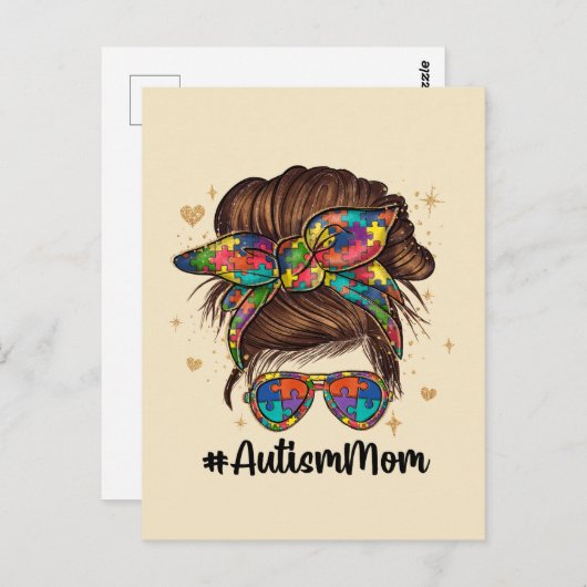 Messy Bun Proud Autism Mam Briefkaart (Voorkant / Achterkant)