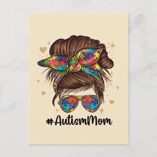 Messy Bun Proud Autism Mam Briefkaart (Voorkant)