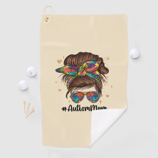 Messy Bun Proud Autism Mam Golfhanddoek (Insitu)
