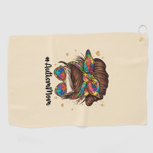 Messy Bun Proud Autism Mam Golfhanddoek