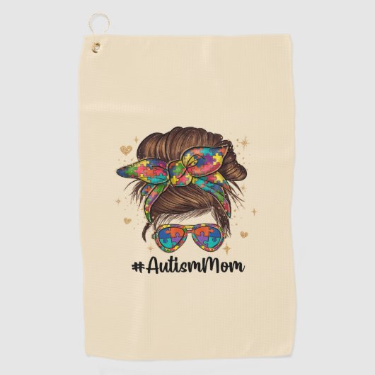 Messy Bun Proud Autism Mam Golfhanddoek (Voorkant)