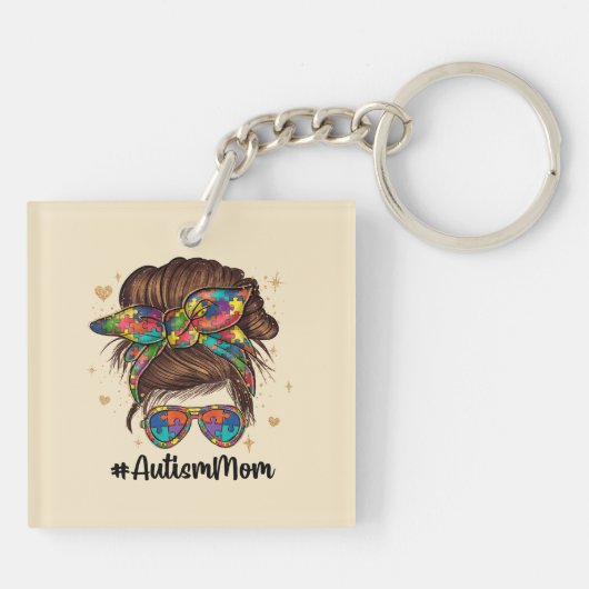 Messy Bun Proud Autism Mam Sleutelhanger (Achterkant)