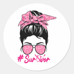 Messy Bun Roze Borstkanker Bewustzijn Ronde Sticker