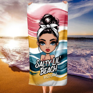 Messy Bun Salty Lil' Beach Gepersonaliseerde naam Strandlaken