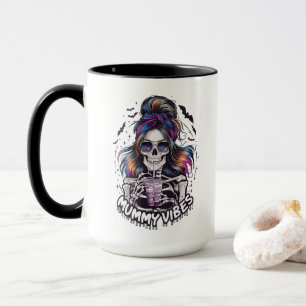 Messy Bun Skeleton "MUMMY VIBES" Koffie Mok