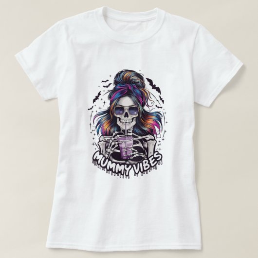Messy Bun Skeleton "MUMMY VIBES" T-shirt (Design voorkant)