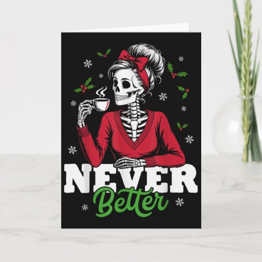 Messy Bun Skeleton Santa Coffee Xmas Funny Women S Kaart (Voorkant)