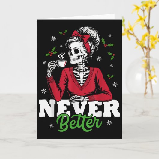 Messy Bun Skeleton Santa Coffee Xmas Funny Women S Kaart (Gele Bloem)