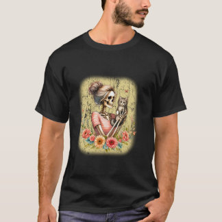 Messy Bun Skeleton Schattige Kitten Cat Lovers Hal T-shirt