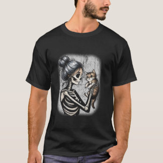 Messy Bun Skeleton Schattige Kitten Cat Lovers Hal T-shirt