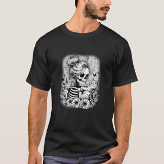 Messy Bun Skeleton Schattige Kitten Cat Lovers Hal T-shirt