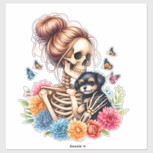 Messy Bun Skeleton Schattige Puppy Hondenliefhebbe Sticker