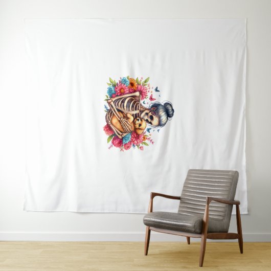 Messy Bun Skeleton Schattige Puppy Hondenliefhebbe Wandkleed (In Situ (horizontaal))