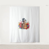 Messy Bun Skeleton Schattige Puppy Hondenliefhebbe Wandkleed (Voorkant)