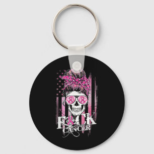 Messy Bun Skull Borstkanker Bewustzijn Kanker Sleutelhanger