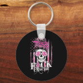 Messy Bun Skull Borstkanker Bewustzijn Kanker Sleutelhanger (Voorkant)