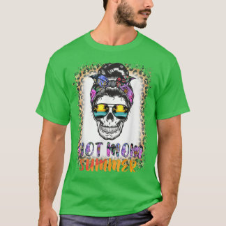 Messy Bun Skull Hot Mom Hawaiian Summer Vibes Moth T-shirt